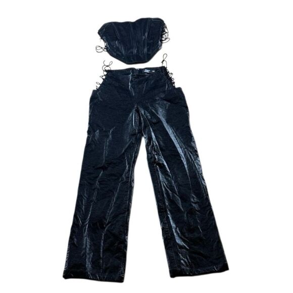 Tiger Mist Amity Lace Up Cut Out Pants and Corset Top Set XS / S Black Shimmer - Picture 8 of 10
